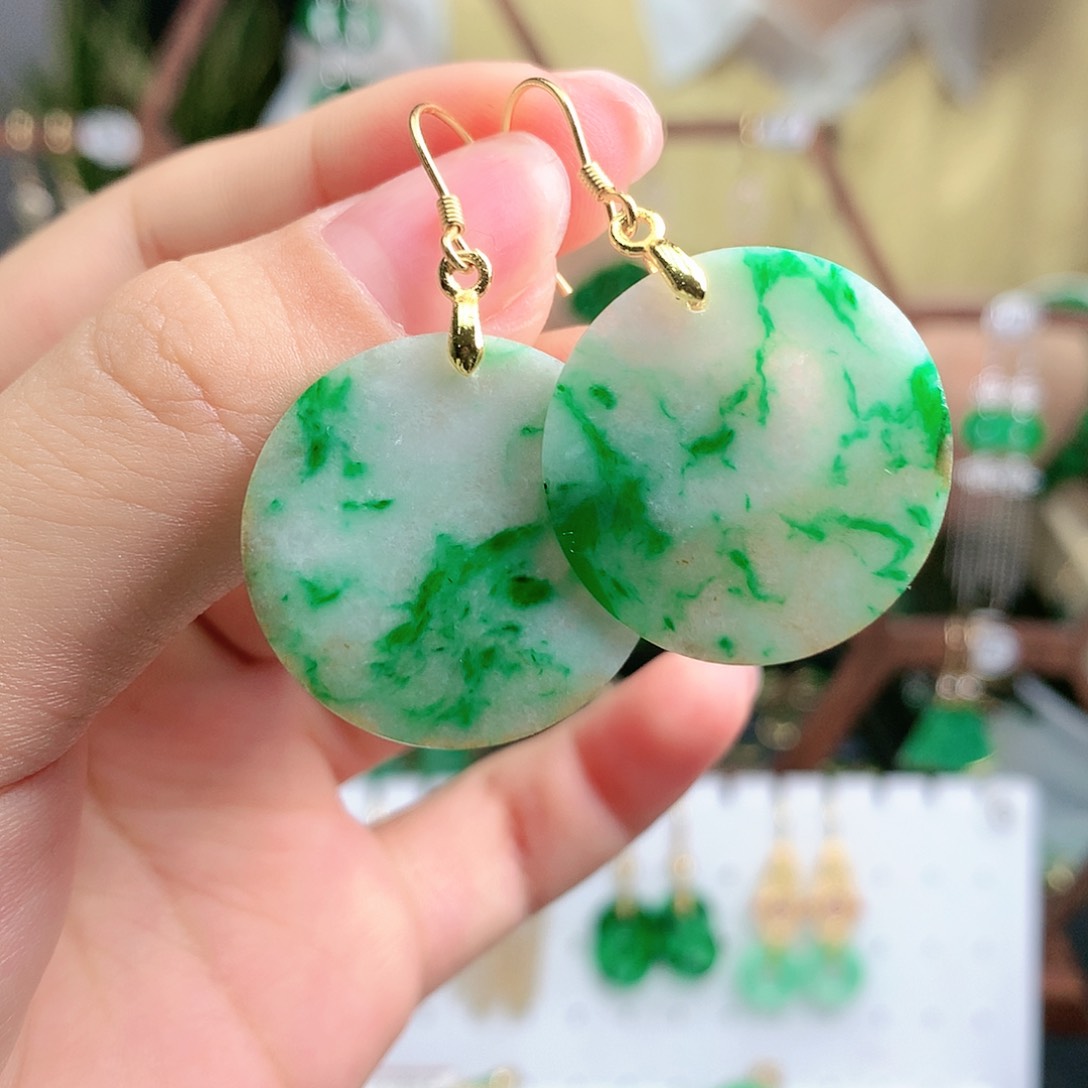 翡翠耳饰银S925镶嵌耳饰