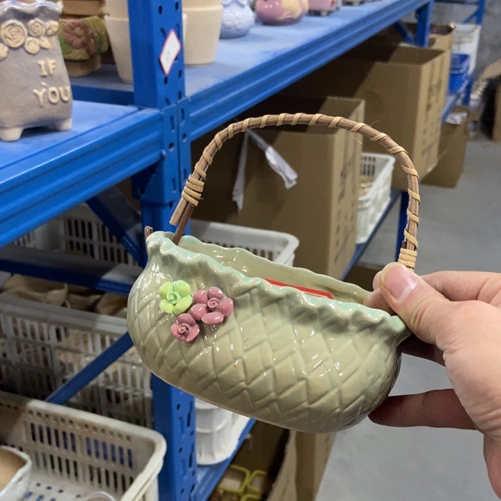 陶瓷花盆单场满9.9发14*9.5*6.5绿