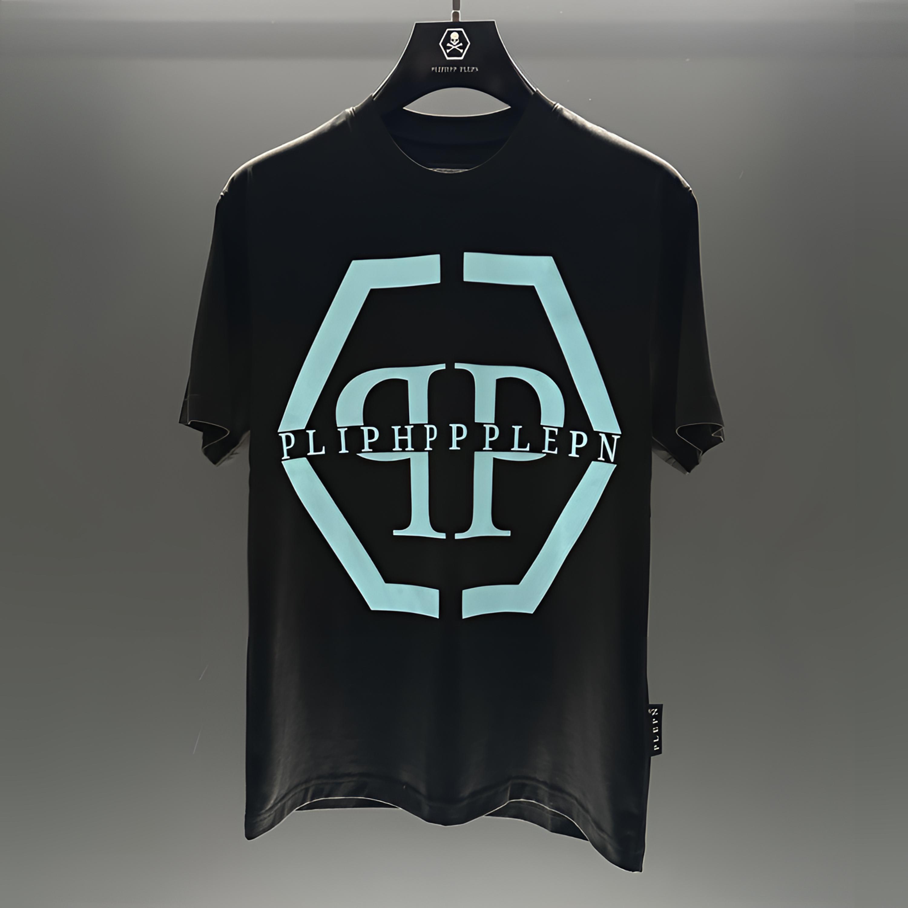PLIPHPP PLEPN经典蔚蓝六角标修身休闲高级百搭时尚短袖圆领T恤