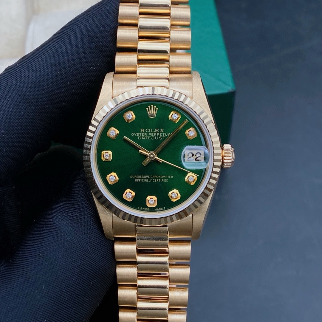 99新 Rolex/劳力士 日志68278绿盘后镶钻/表径31/机械女表
