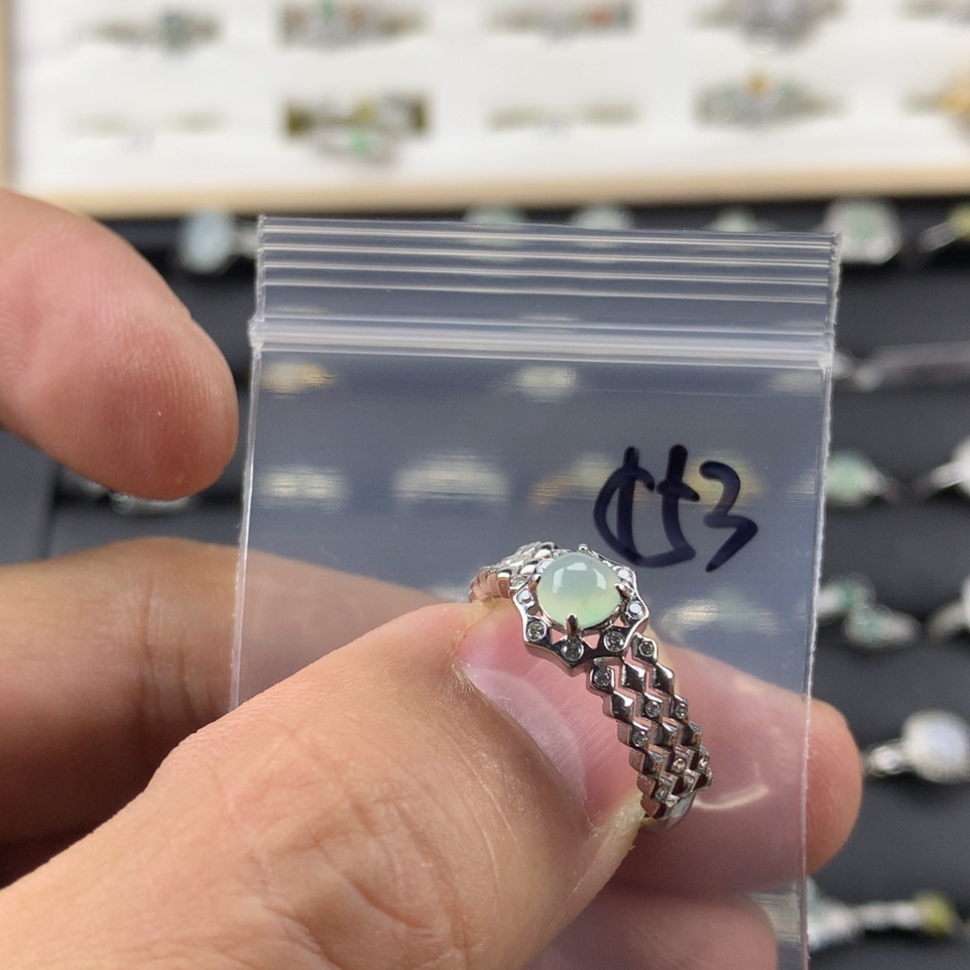 翡翠银S925镀金镶嵌戒指553