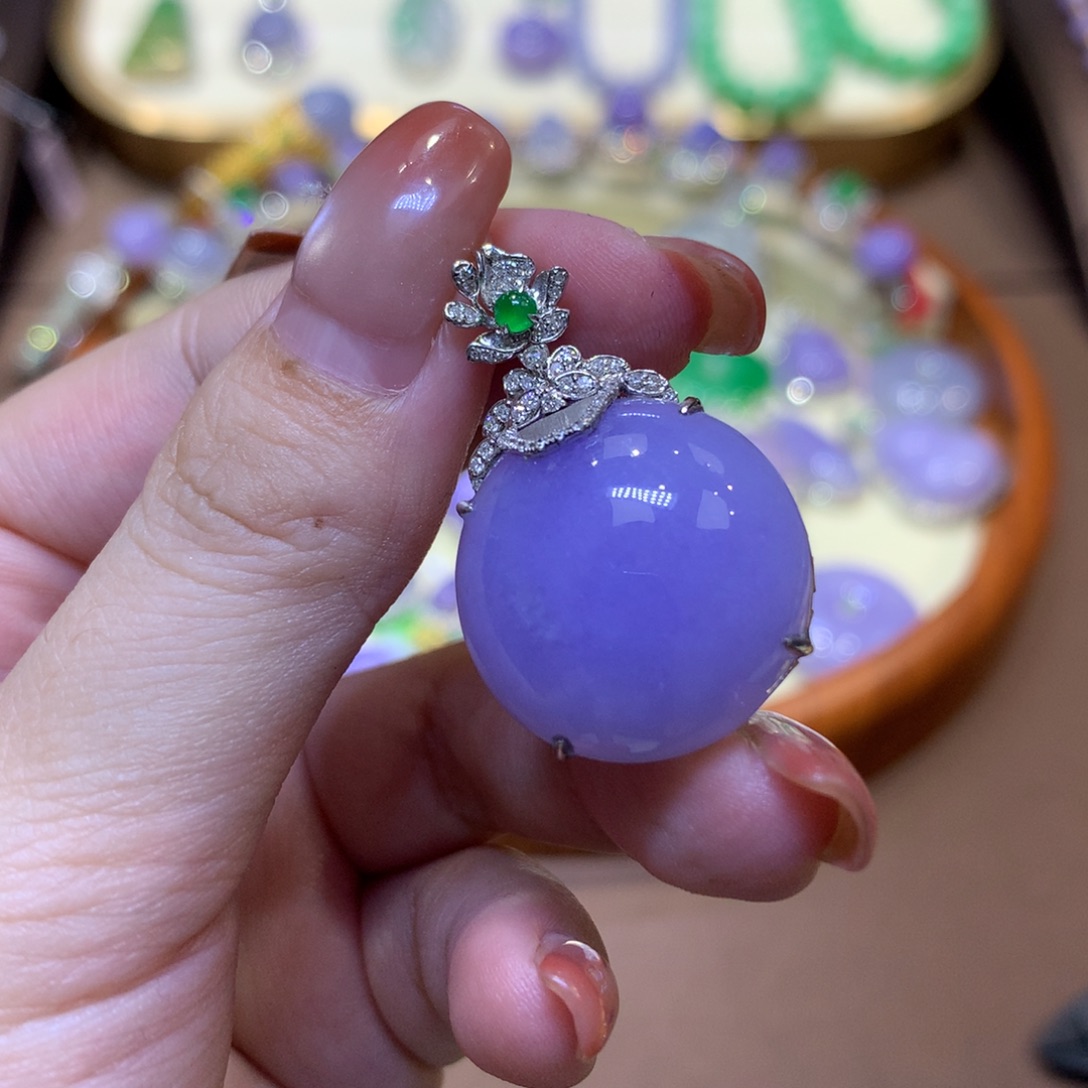 p***_翡翠18K金镶嵌吊坠(不含链)缅甸天然A货翡翠