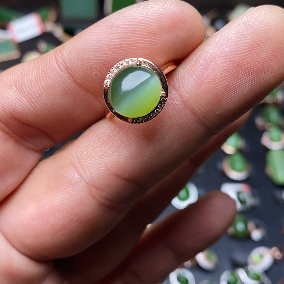 和田玉（碧玉）戒指银S925镶嵌