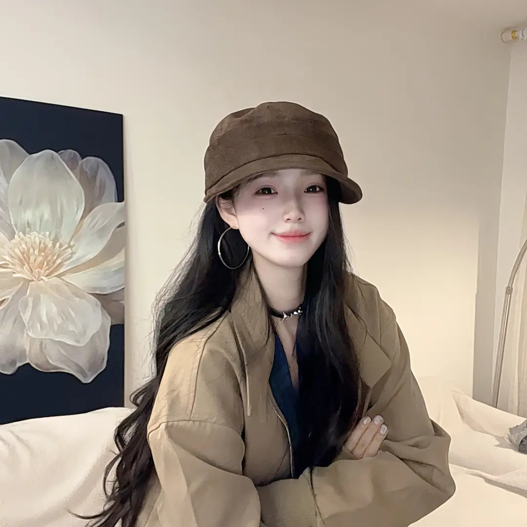 麂皮秋冬马术帽时髦高级感ins韩版日系复古显脸小报童帽鸭舌帽