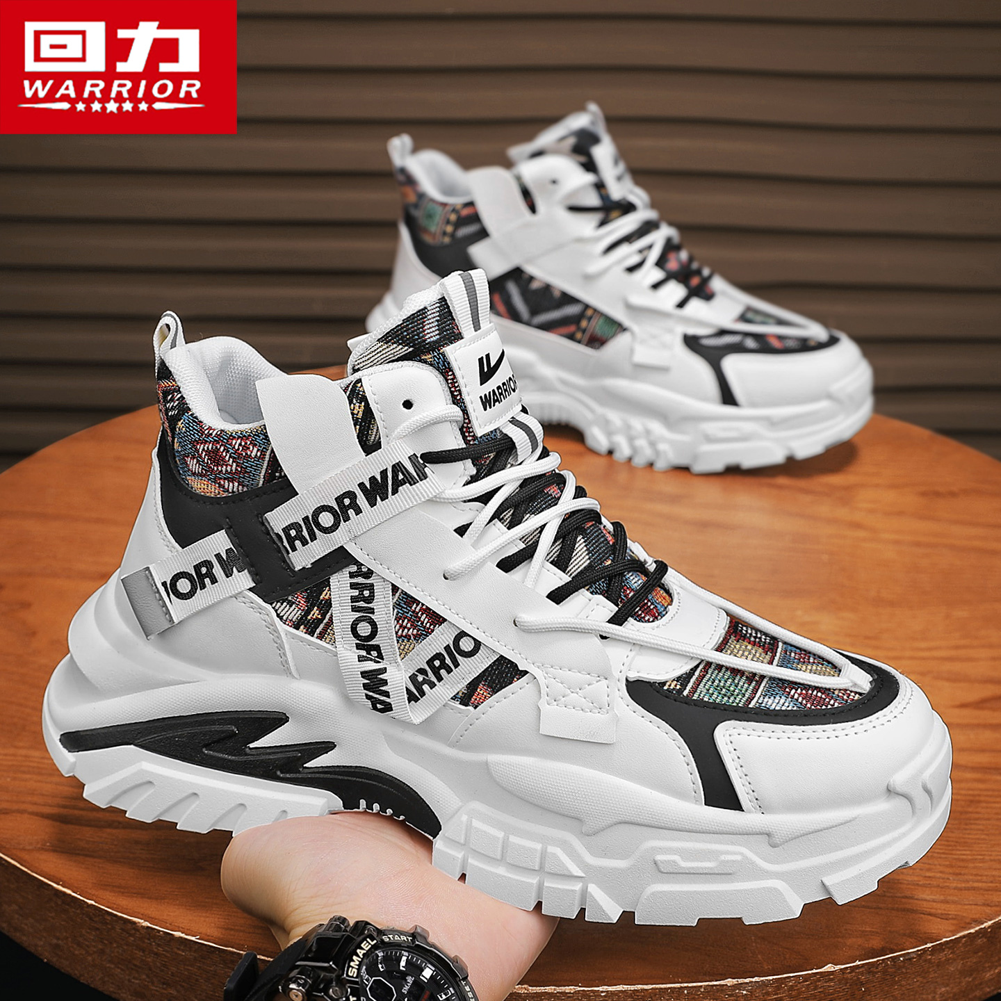 回力男鞋秋季新款高帮透气潮流马丁靴男士百搭厚底增高耐磨老爹鞋