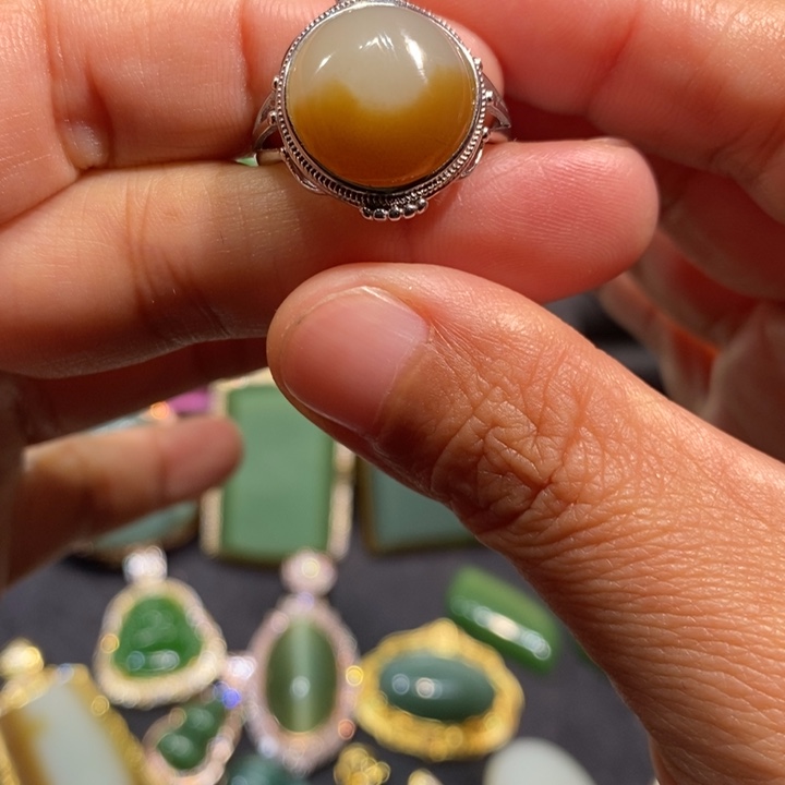 和田玉银S925镶嵌戒指