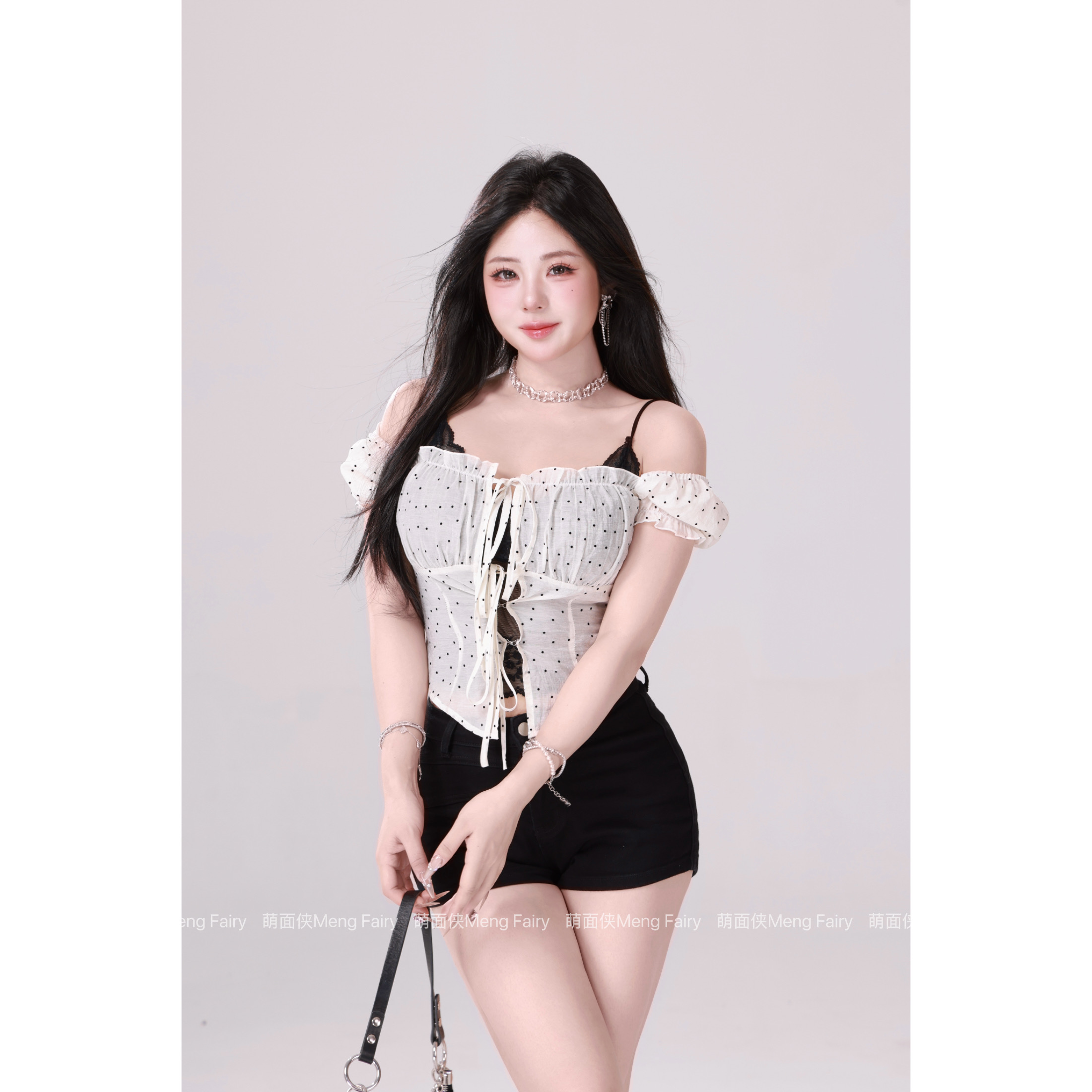 清清萌面侠【辣妹时代】性感吊带波点上衣叠穿5598M6220M