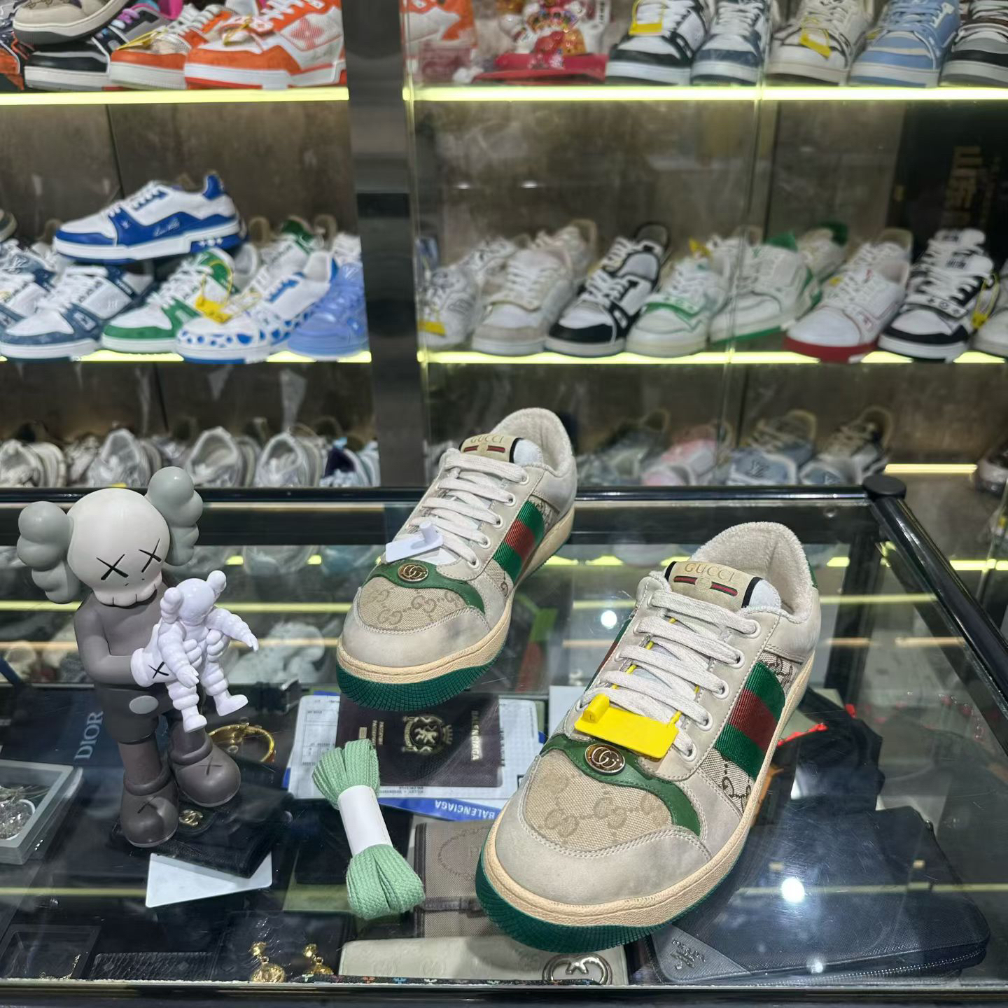 99新 GUCCI/古驰 41码/时尚/潮流/珐琅脏脏鞋绿配色 jm01886 