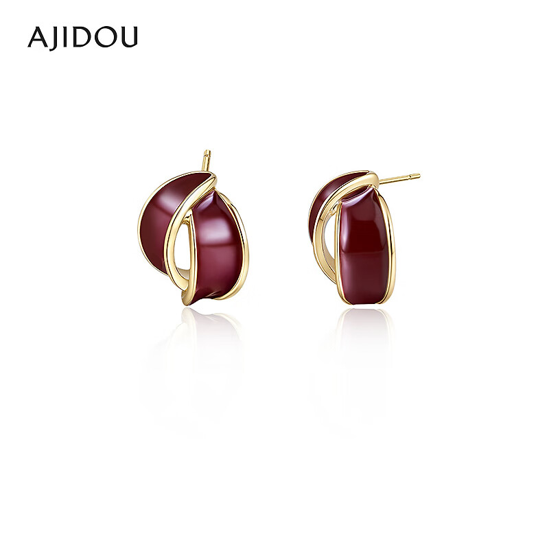 铜合金耳饰 AJIDOU阿吉豆耳钉女款红色时尚简约气质耳环