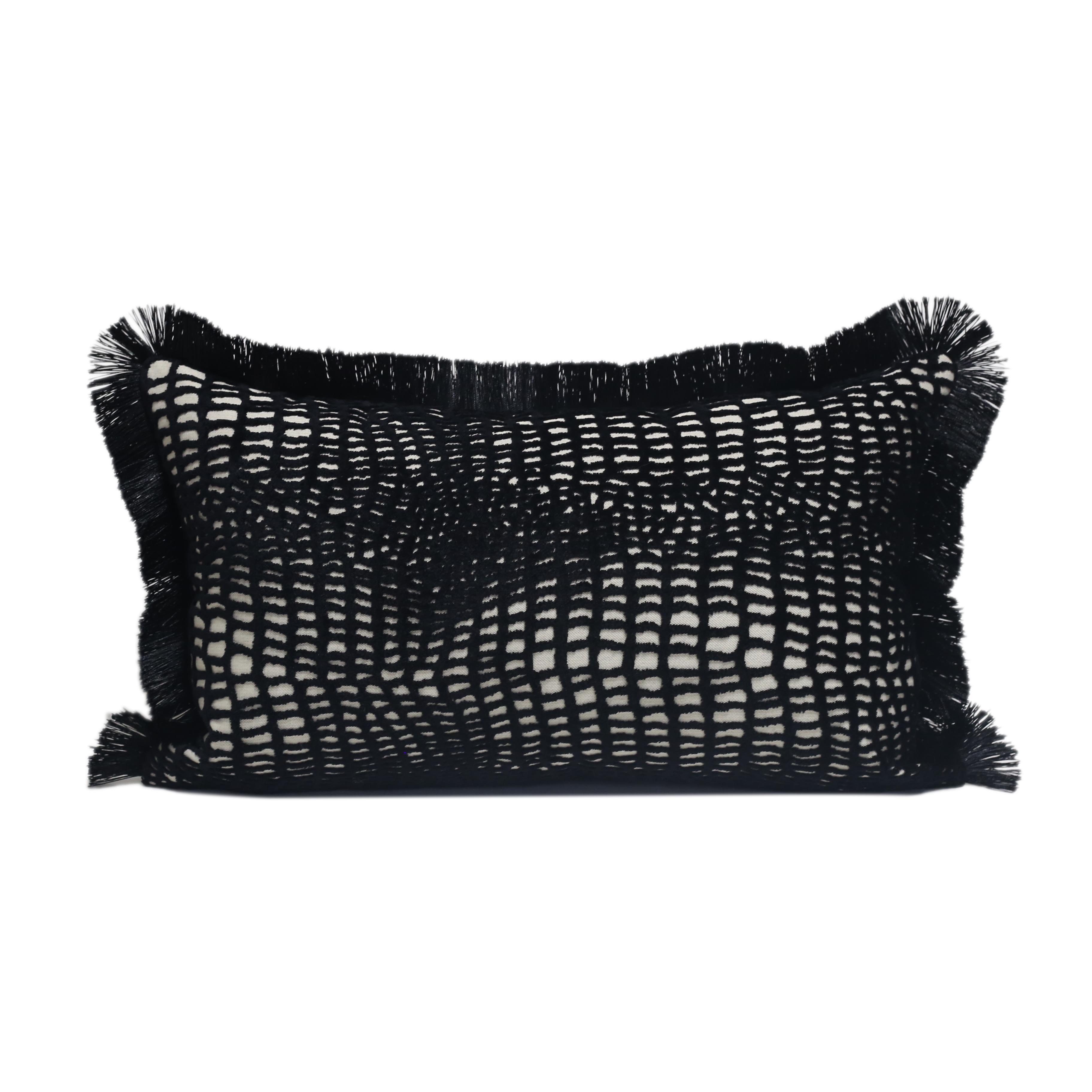 轻奢风格黑灰色客厅沙发抱枕靠垫流苏花边割绒高档装饰靠枕