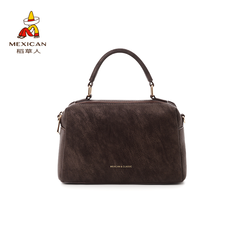 Mexican/稻草人轻奢女士包包麂皮绒波士顿包时尚拉链包盒子枕头包