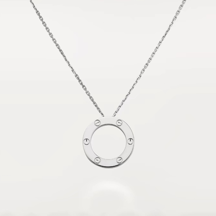 99新 Cartier/卡地亚 LOVE系列 18k白金 无钻圆饼 大饼项链