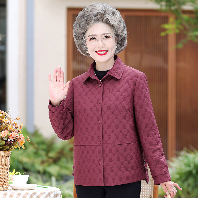 春秋薄外套中老年女装夹克上衣妈妈装翻领短款长袖休闲奶奶薄棉