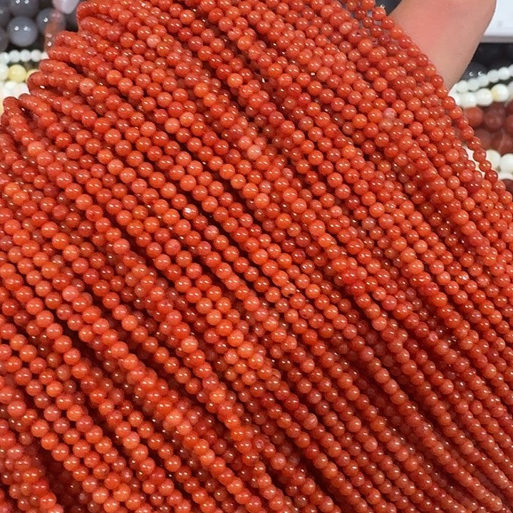 玛瑙/玉髓合金珠宝半成品2条2mm红色小圆珠