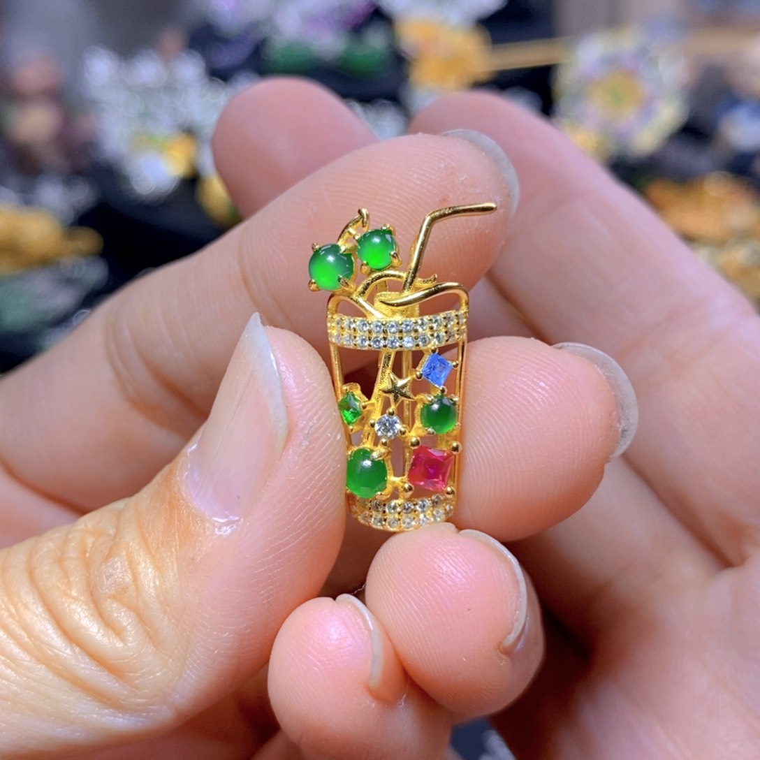 翡翠耳钉银S925镶嵌天然翡翠