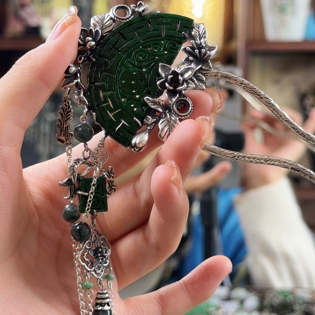 翡翠银S925镶嵌发饰