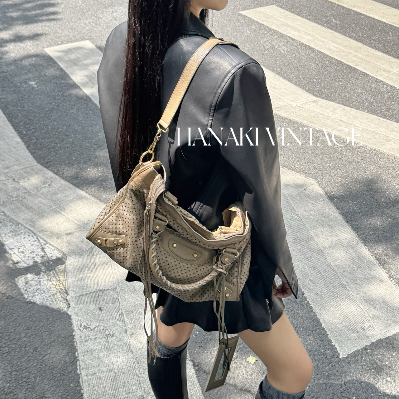 95新 Balenciaga/巴黎世家 花绮中古/巴黎世家镂空大象灰city机车