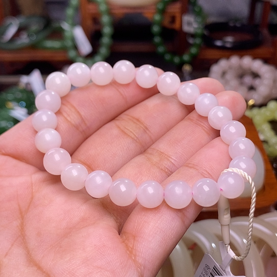 和田玉藕粉约8mm手串未镶嵌