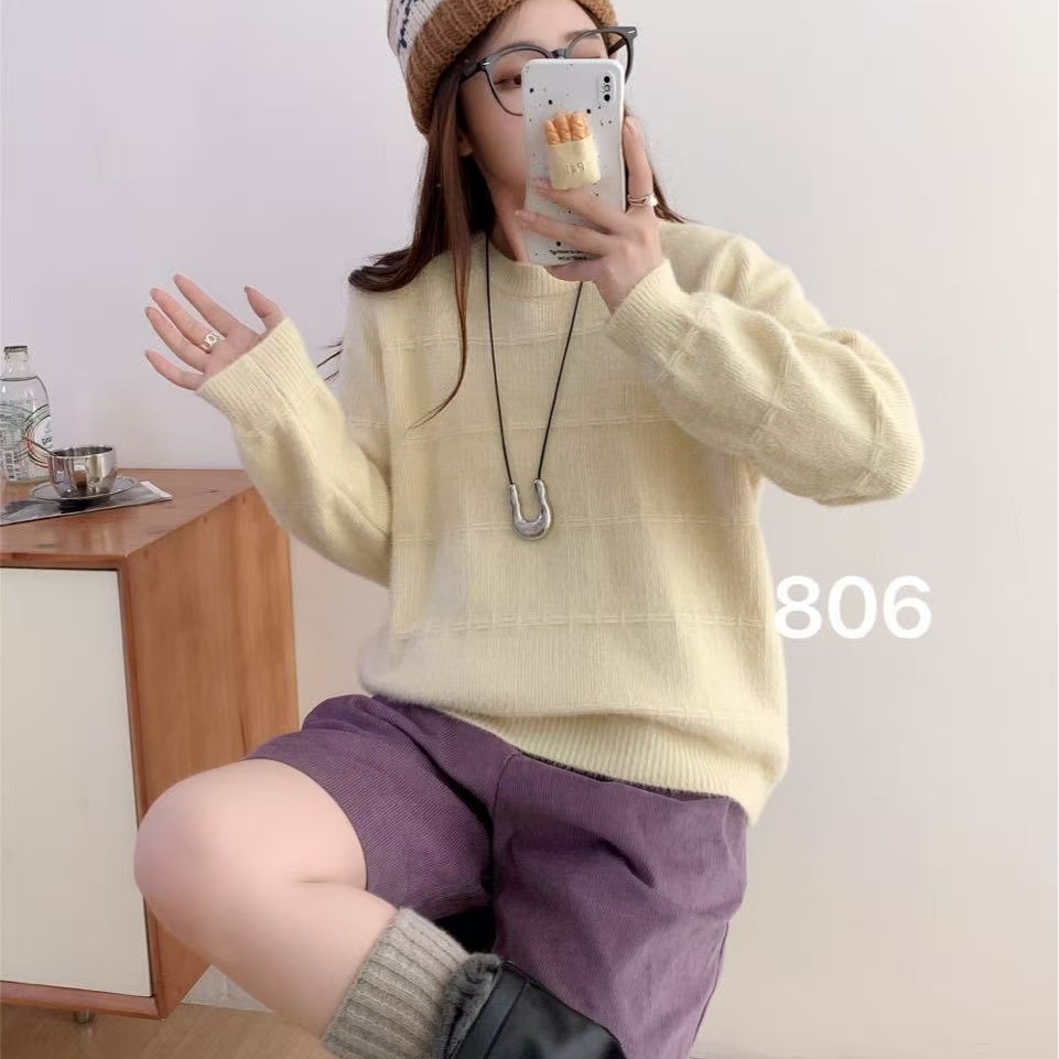 薇莎806韩系慵懒风软糯水貂毛横纹套头针织毛衣秋冬新款百搭上衣