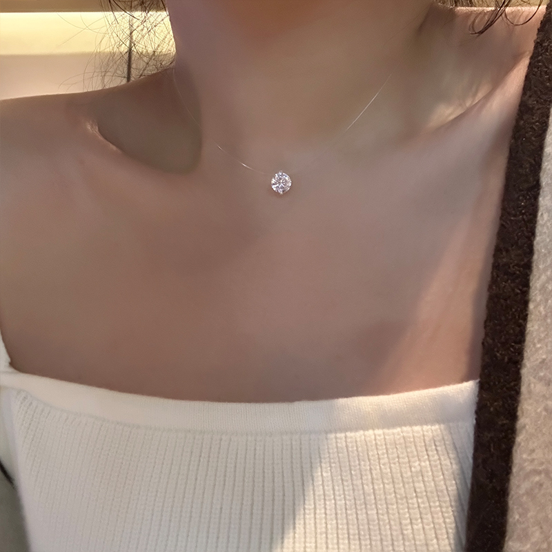 oushipei/欧诗佩 铜合金合成锆石项链 人鱼的眼泪气质钻鱼线颈链