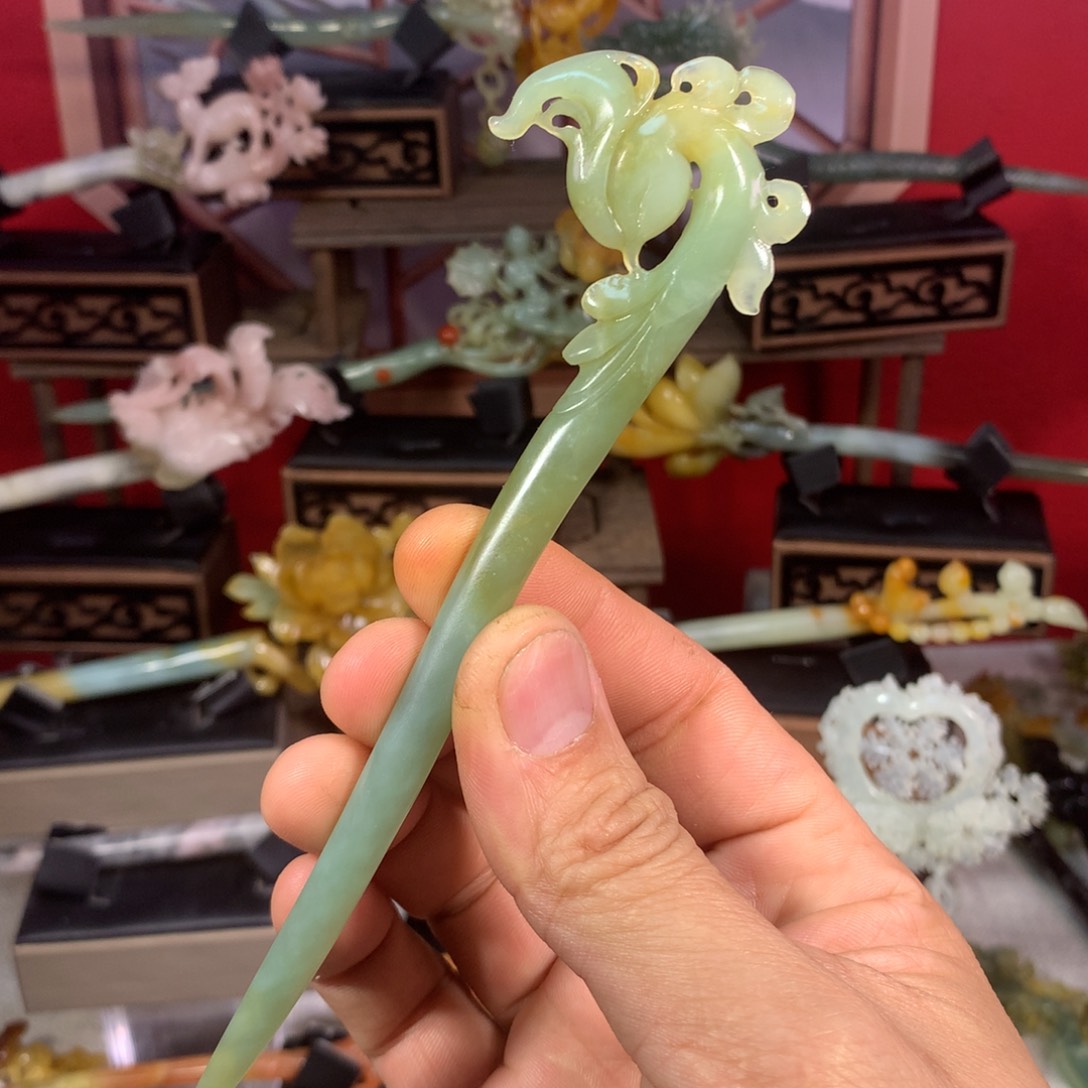 岫玉玉雕发簪未镶嵌