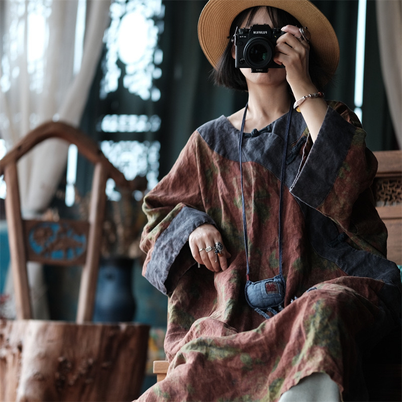 甄选棉麻原创亚麻宽松袍子