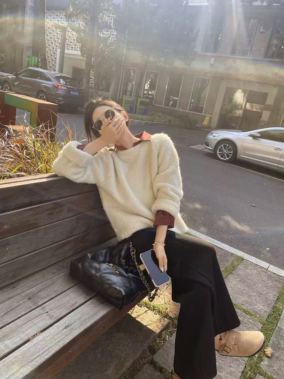 8919-1千炫家女装新款纯色小泡芙厚款百搭毛衣