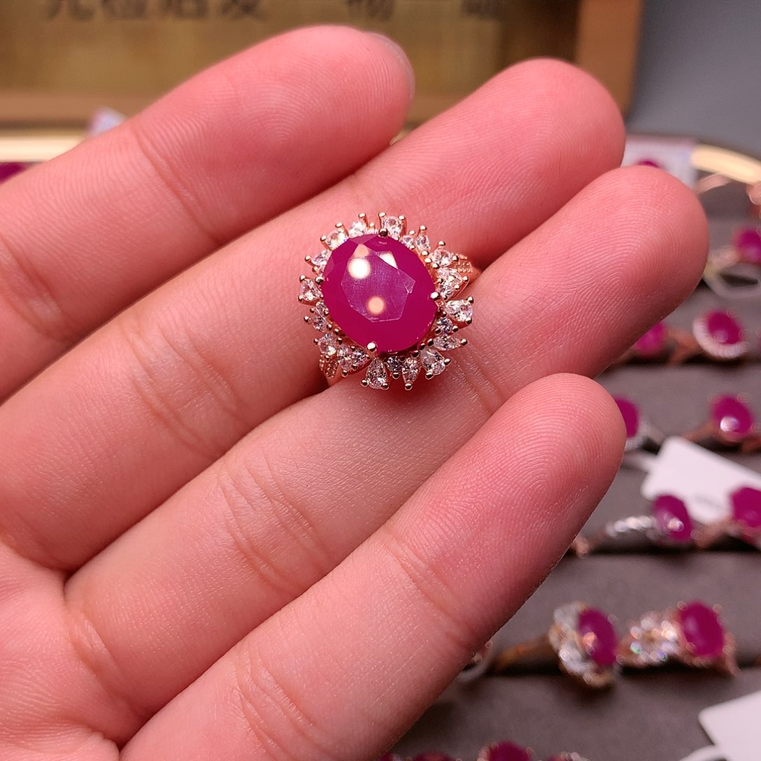 红宝石戒指银S925镶嵌