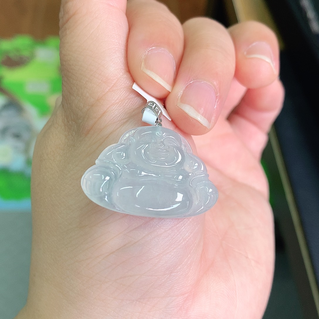 翡翠颈饰18K金镶嵌冰胶佛公