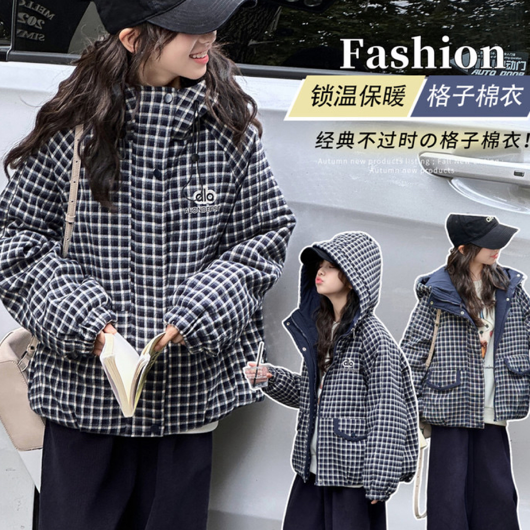 实体版·连帽格子棉袄外套