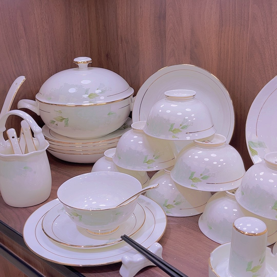 骨瓷描金颜如玉碗碟单拍