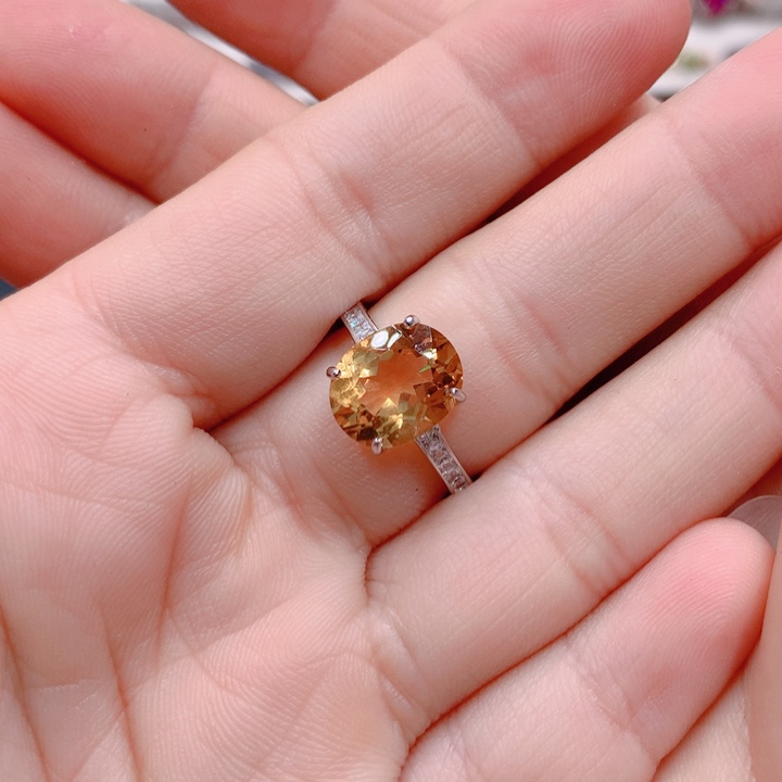 水晶戒指银S925镶嵌开口戒