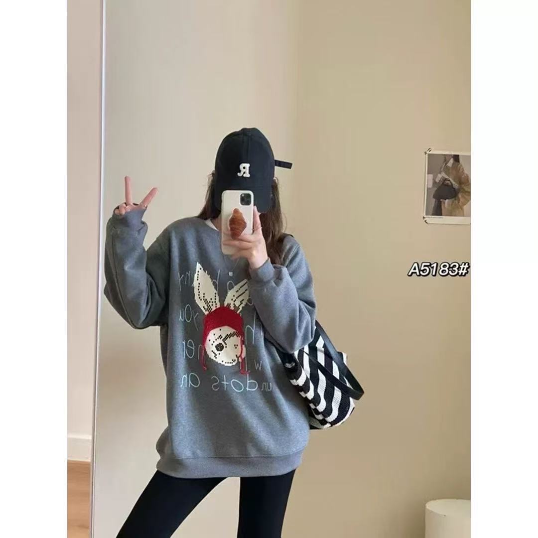 【YC】洋气时尚加绒加厚圆领大版刺绣卫衣