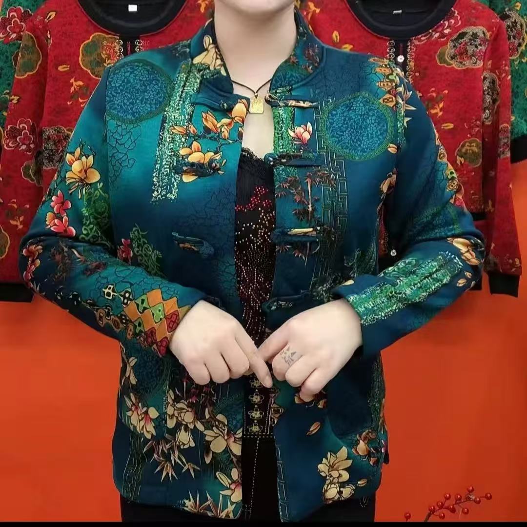 【花好月圆】印花洋气百搭中老年新款妈妈加绒开衫加厚复古民族风