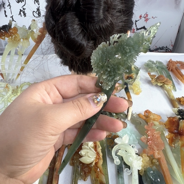 定制蛇纹石玉毛货发饰