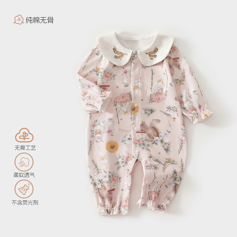 婴儿秋季衣服a类纯棉无骨连体衣新生儿四季爬爬服男女宝宝外出服