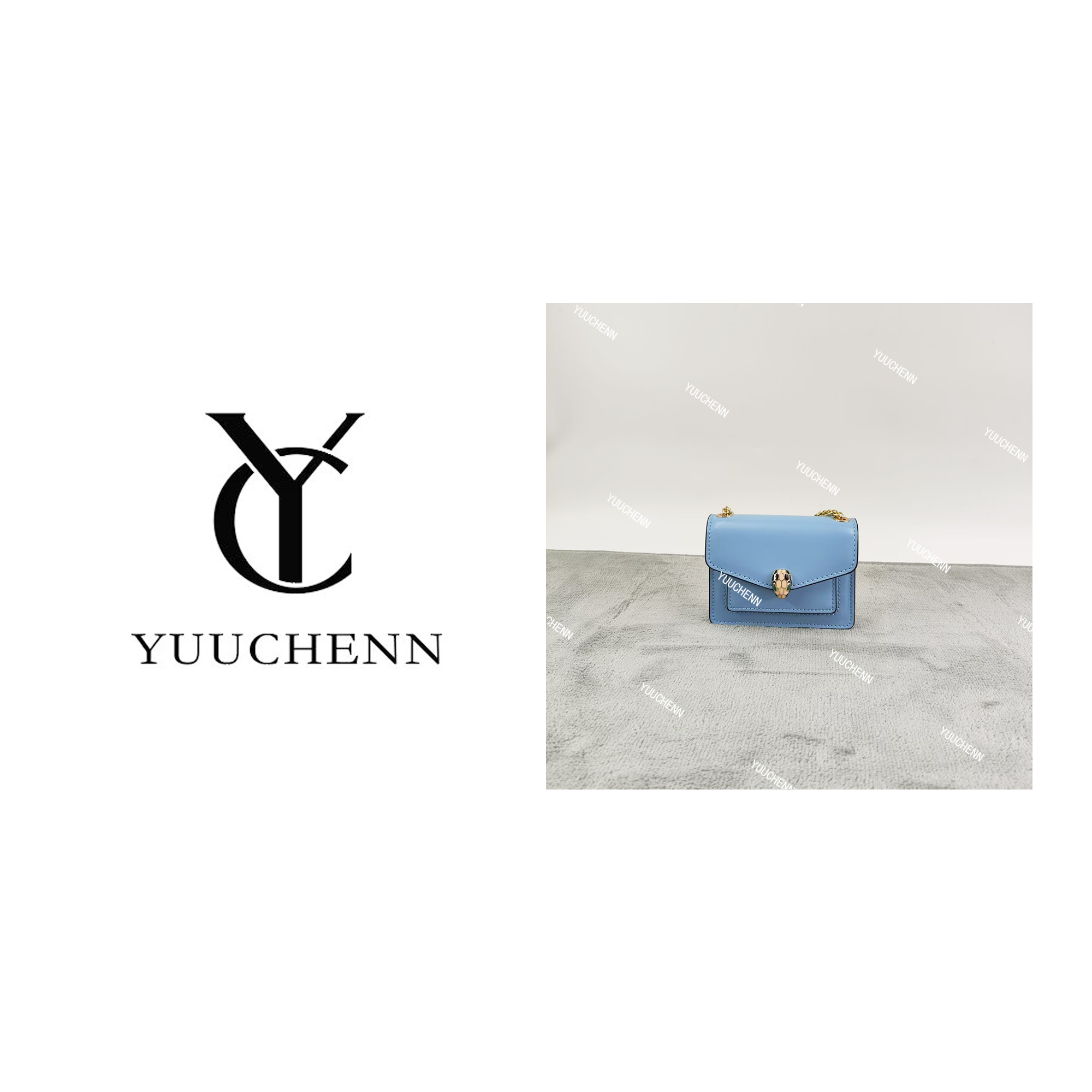 YUUCHENN/宝格格同款【蛇头包】进口牛皮 12cm天空蓝斜挎包HH4440