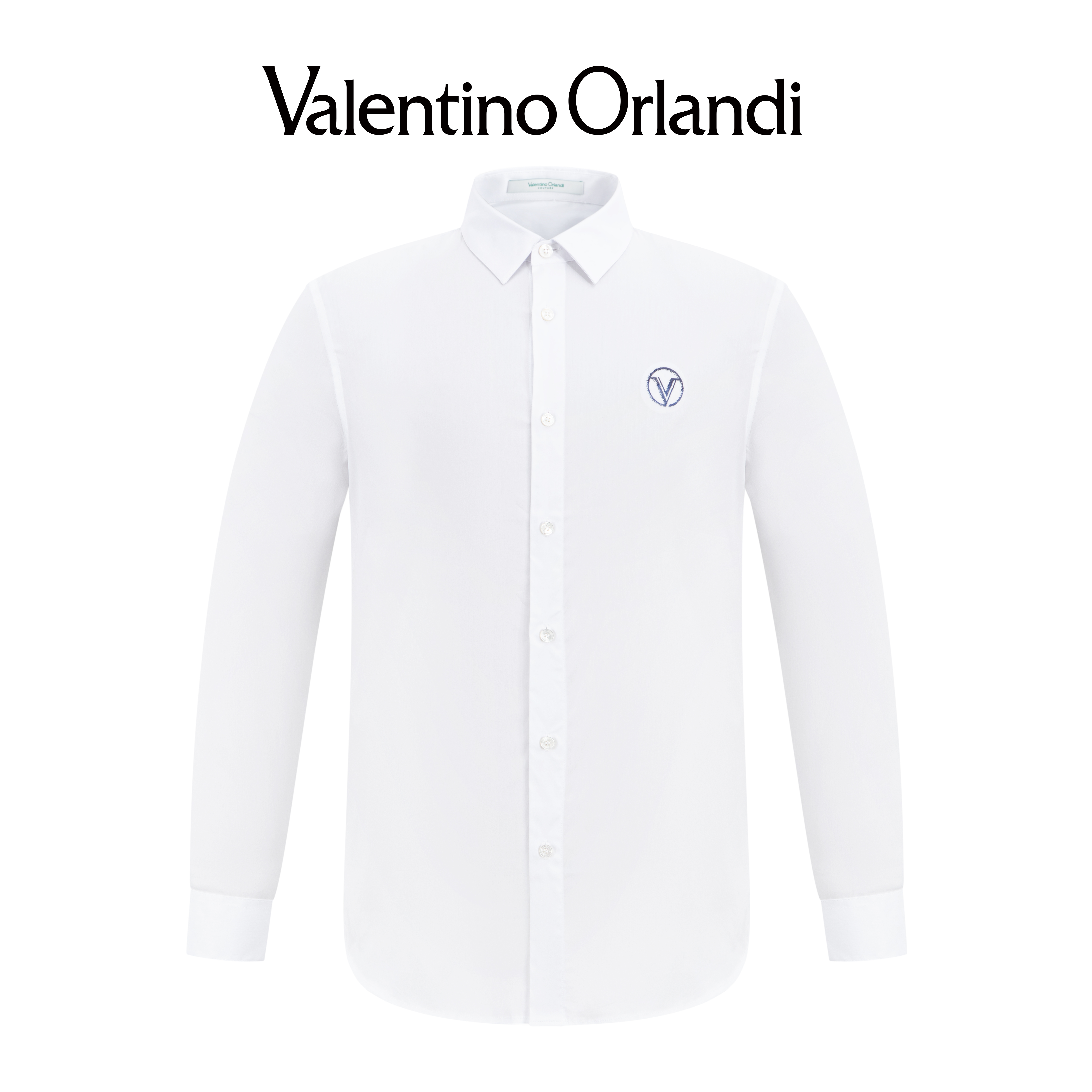 Valentino orlandi男士春秋A版时尚简约商务刺绣小标长袖衬衫