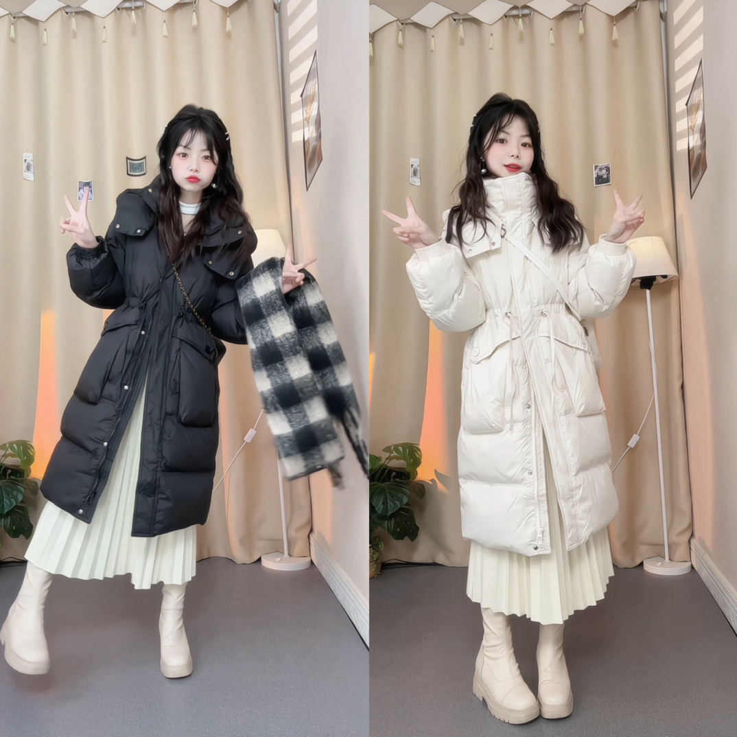 小个子冬季保暖加厚中长款连帽女韩版款收腰羽绒服