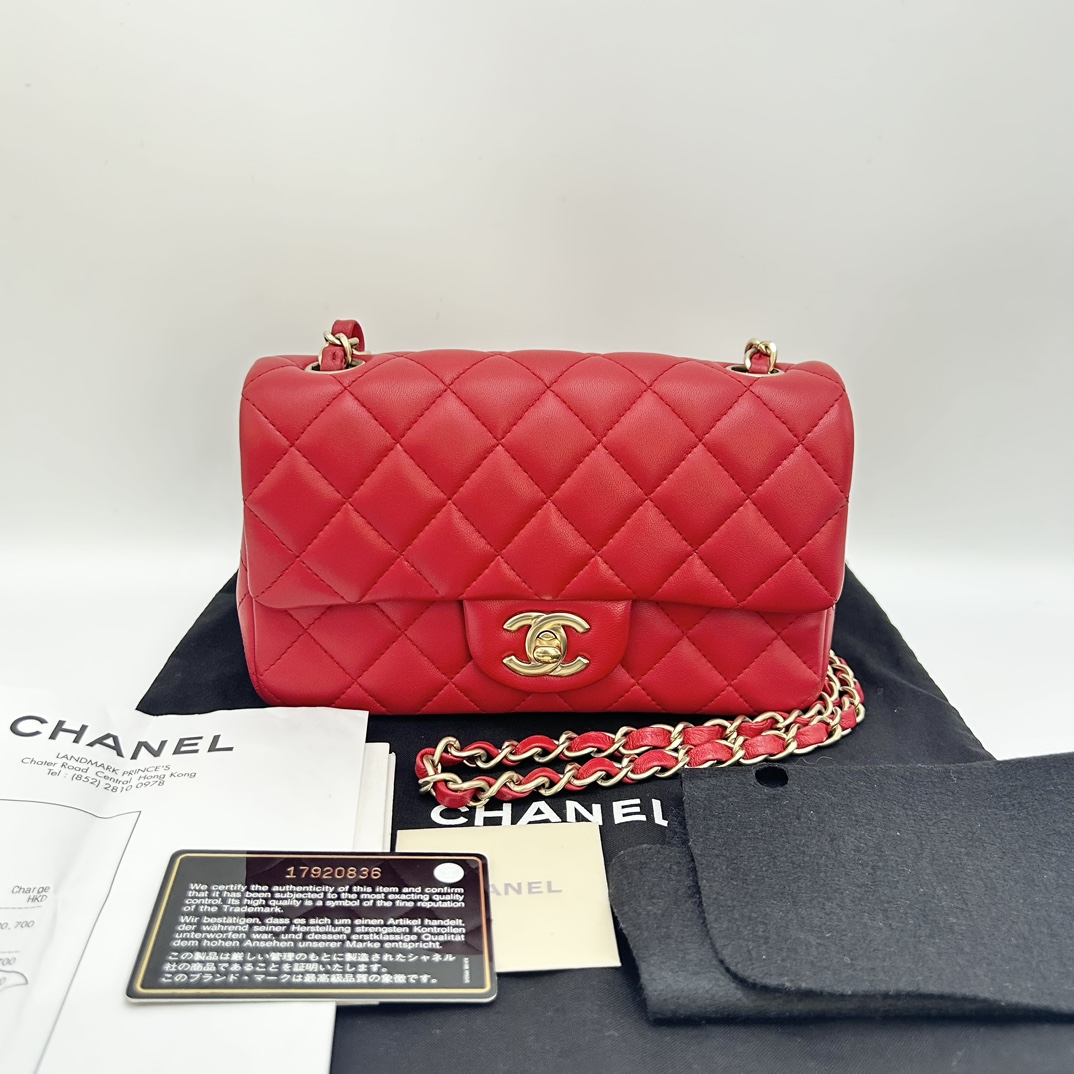 95新 Chanel/香奈儿 红色CF大mini斜挎链条包 01107
