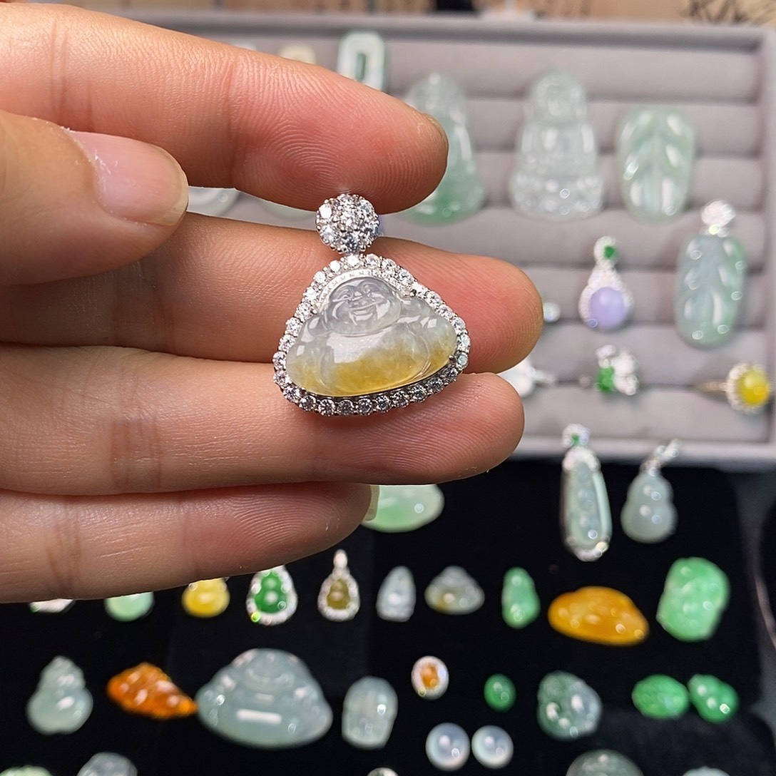 翡翠银S925镶嵌颈饰佛公