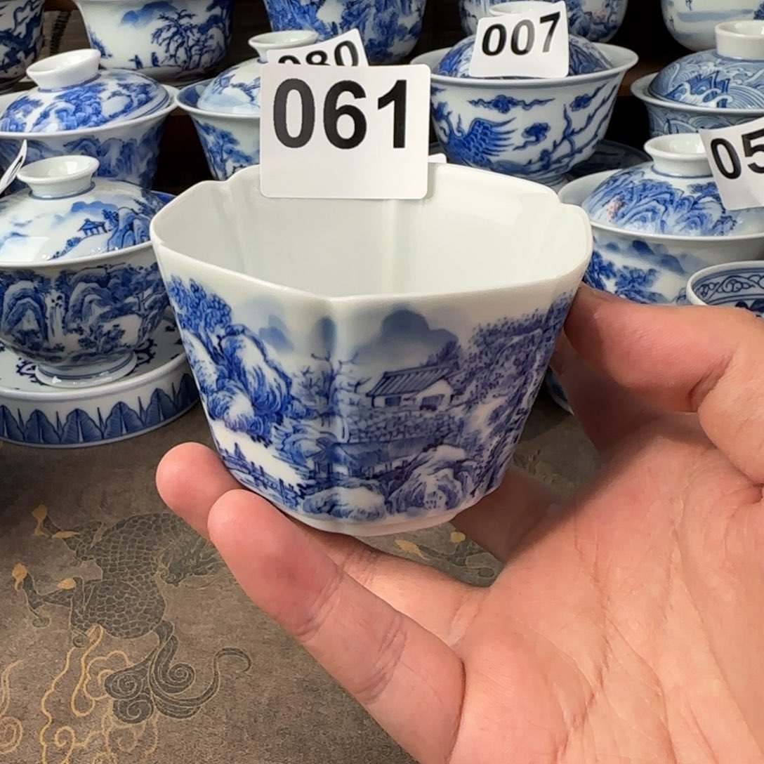 景德镇手绘山水六方杯