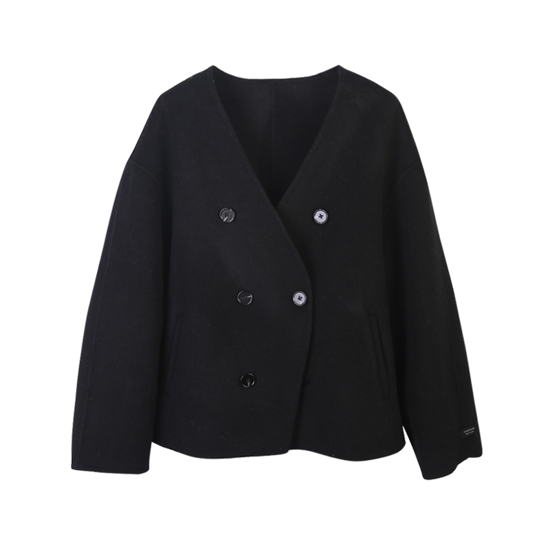 ED.lumoder 黑色短款羊绒双面呢毛呢外套#D5N1552