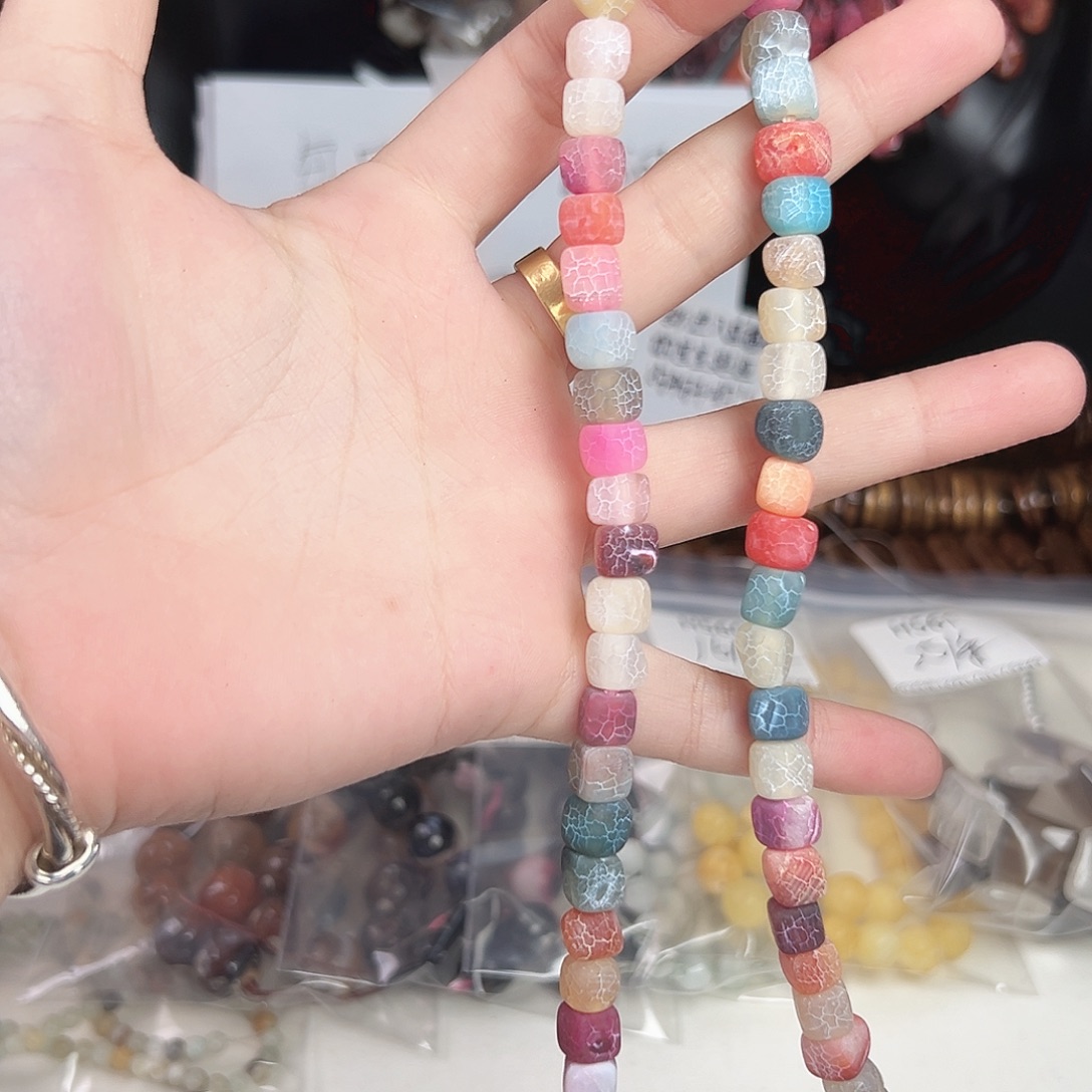 玛瑙/玉髓合金珠宝半成品h562 8m 彩虹药霜方糖一条