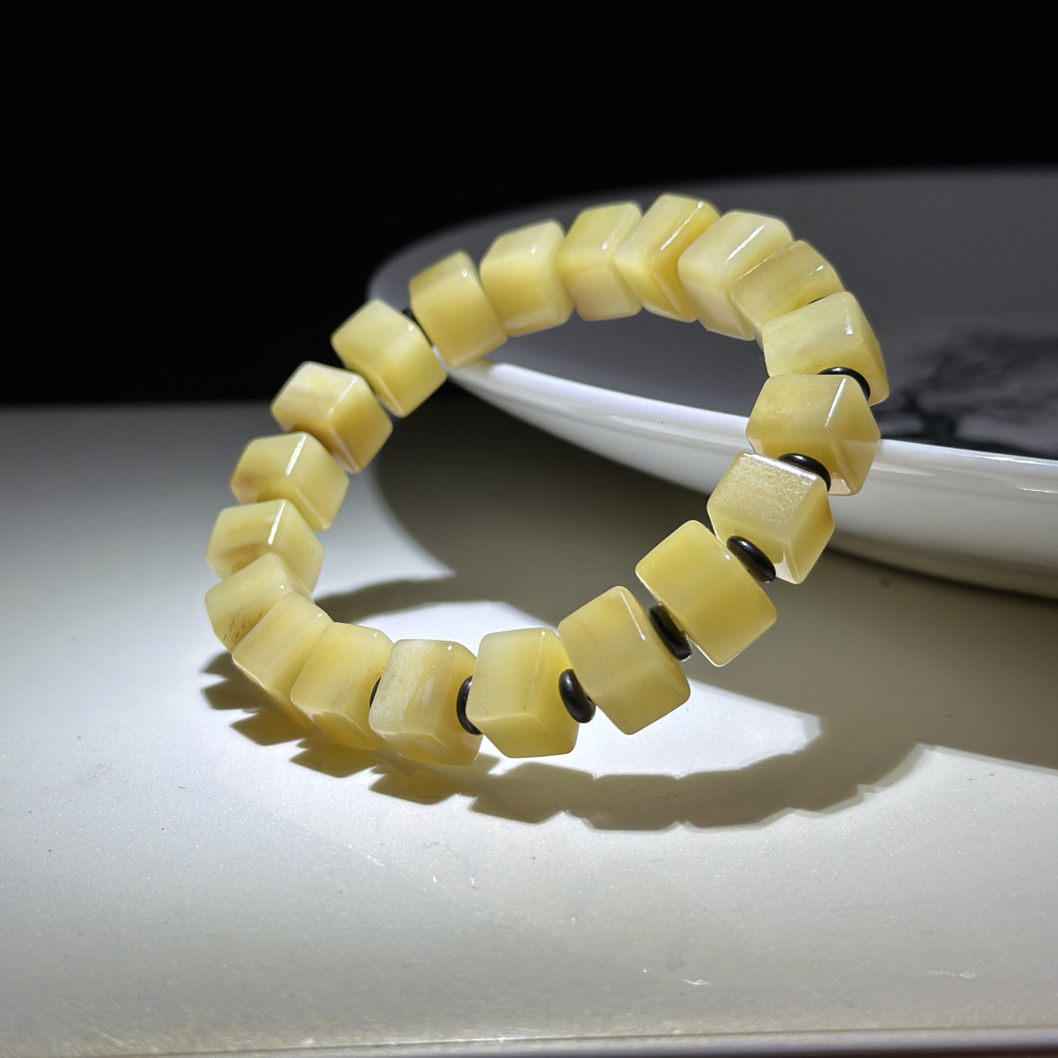 非金属珐琅手链 三花黄料驼单圈手串手持女款男士黄色素圈国风