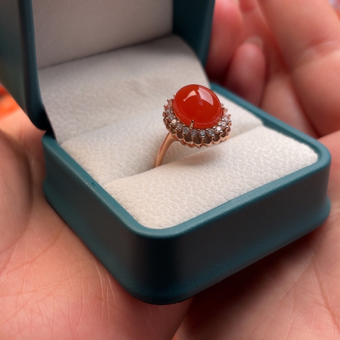 南红玛瑙银S925镶嵌戒指