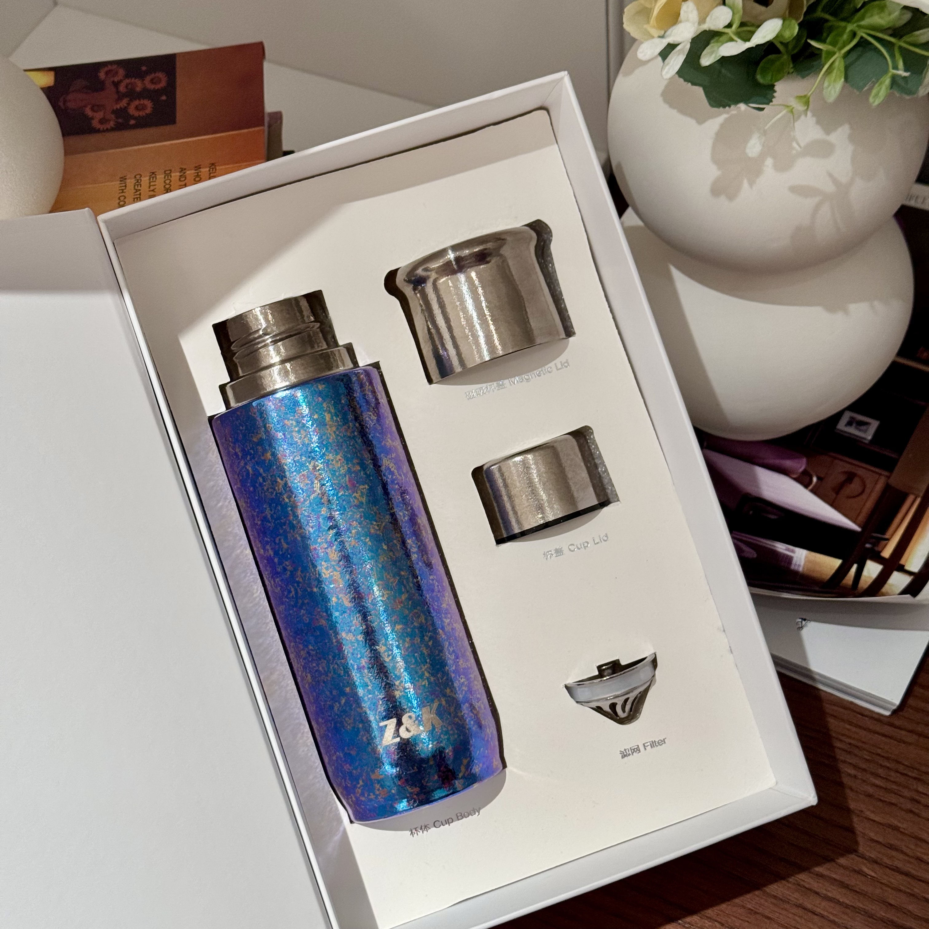 【晶晶补贴】香港Z&K品牌纯钛磁吸爵士杯保温抑菌过滤400ML礼盒T036