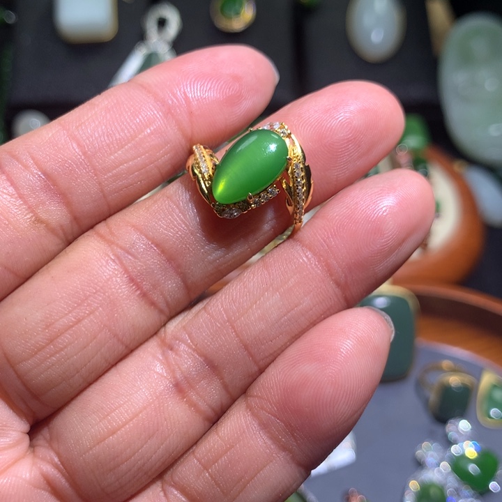 和田玉戒指银S925镶嵌财****多