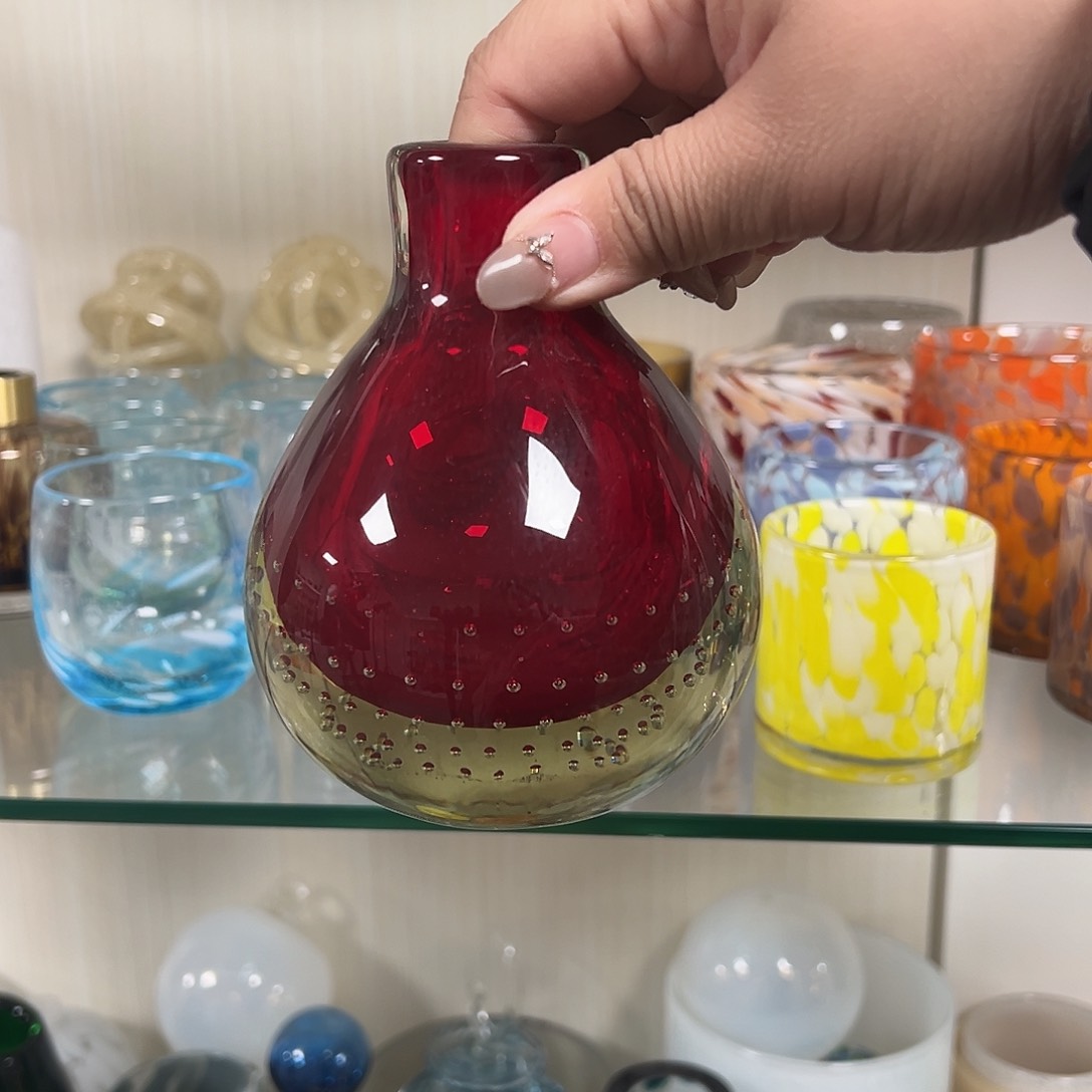 琉璃高11红色气泡琉璃花器