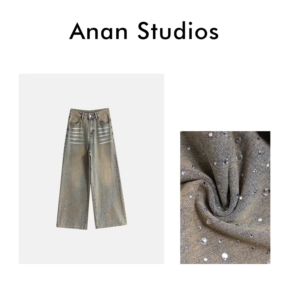 [no退no换]【星钻腮红】美式废土风脏脏水洗牛仔阔腿裤★CCA183